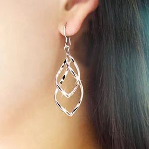 Silver Twisted Hoop Drop Earrings